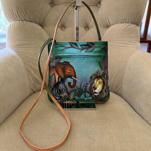 NEW Auth ANNA ANUSCHKA Hand Painted African Dusk Crossbody Bag - Picture 1 of 6